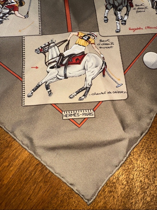 Hermes Taupe Beige Equestrian Silk Scarf “Le Monde du Polo” - Picture 4 of 7